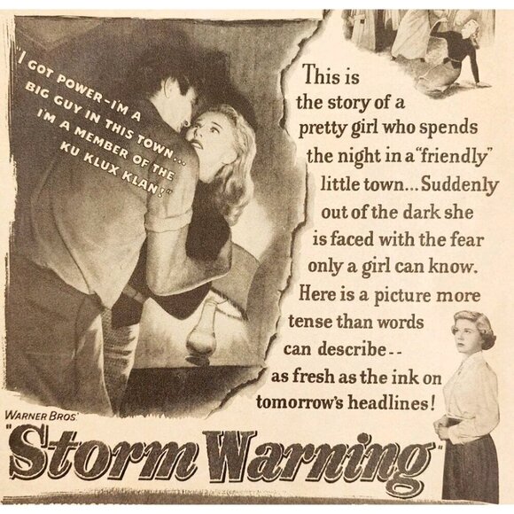 Warner Bros. Other - 1951 Storm Warning Ronald Reagan Movie Advertisement Ku Klux Klan KKK DWY12